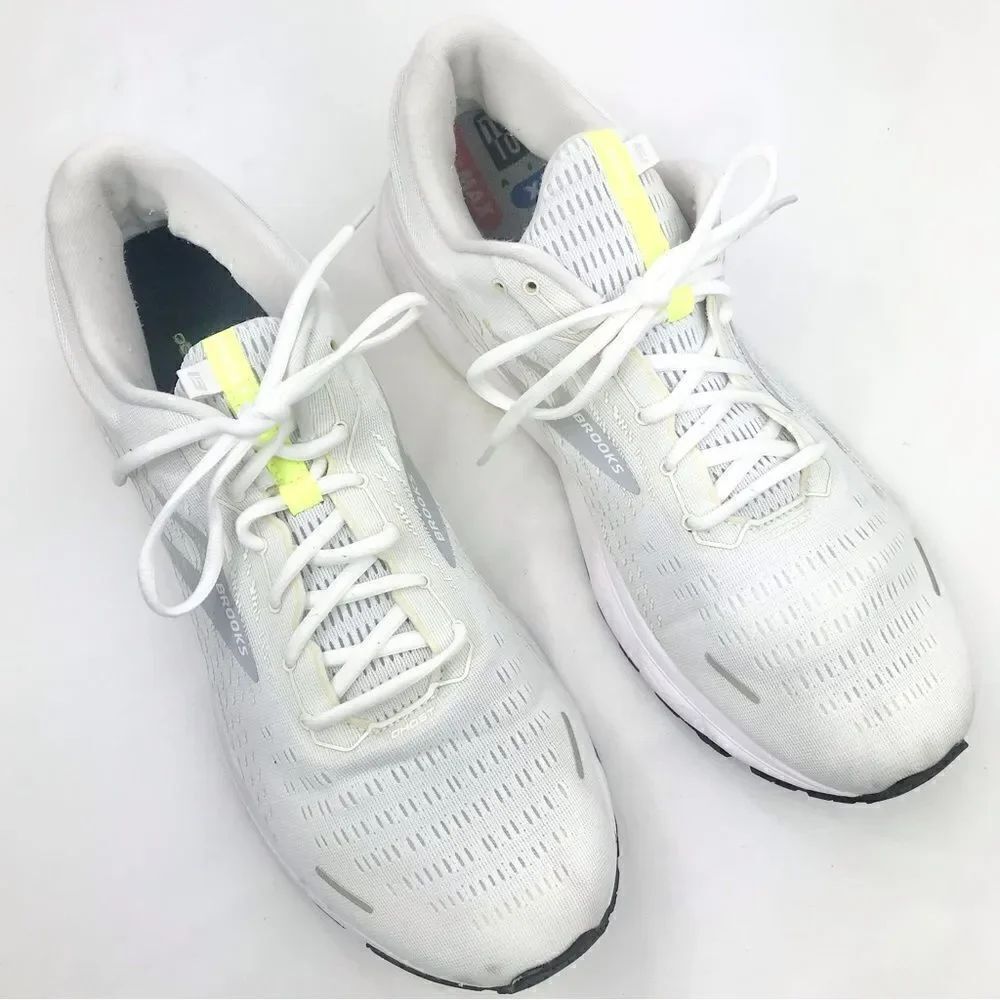 Brooks White Neon Ghost 13 Loft DNA Sole Lace Up Running Athletic Shoes